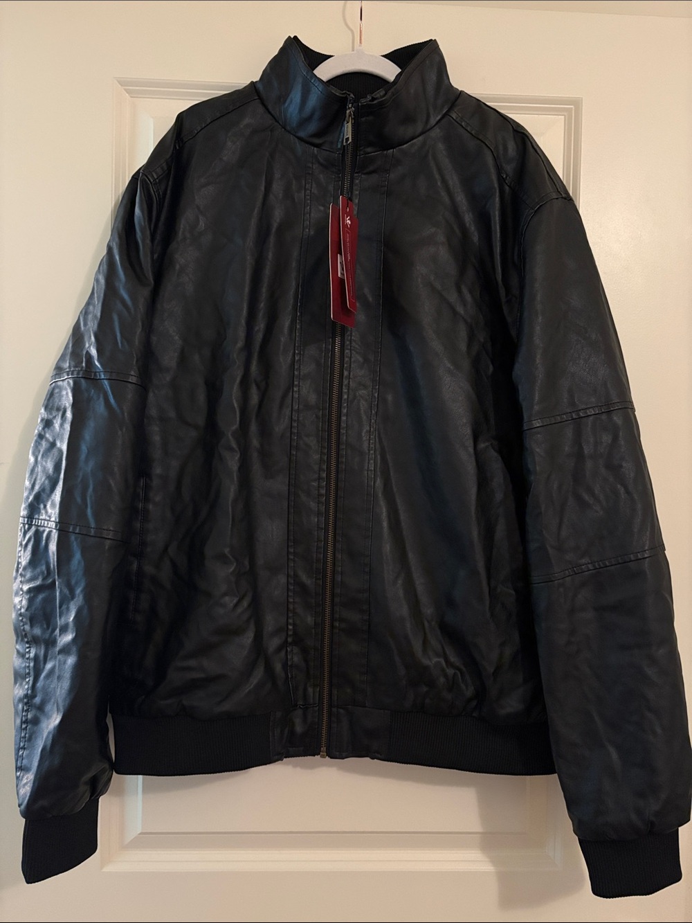 Men's WenVen Stand Collar Fleece Lined Bomber Faux Leather Jacket Size 2XL NWT